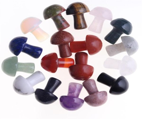 

2cm thick style natural stone carved crystal mini mushroom healing reiki mineral statue crystal ornament home decor gift mix color1863790, Black