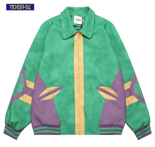 

men s jackets streetwear oversized casual embroidered graphic mens autumn fashion patchwork color zipper leather jacket 230821, Black;brown