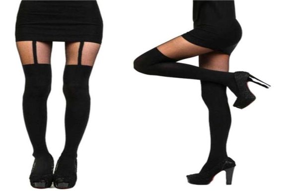 

2016 women black fake garter belt suspender tights over the knee hosiery stockings gifts whole6313984, Black;white