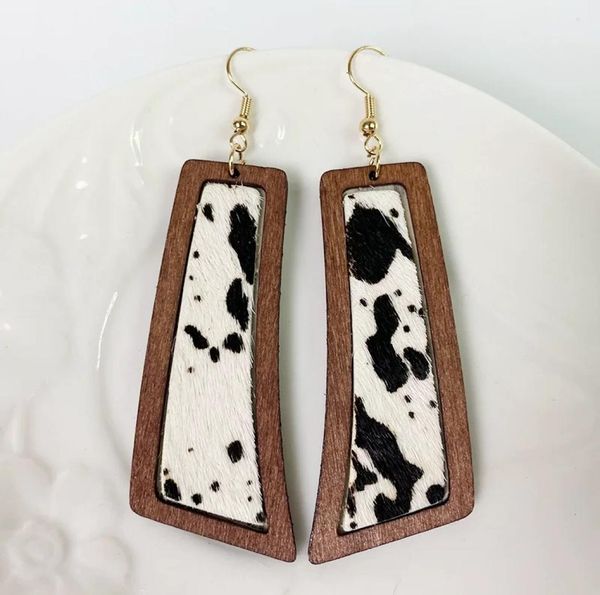 

geometric leopard wood earrings genuine cowhide hair leather golden dot cow grain dangle earring bohemian fashion jewelry5833019, Silver