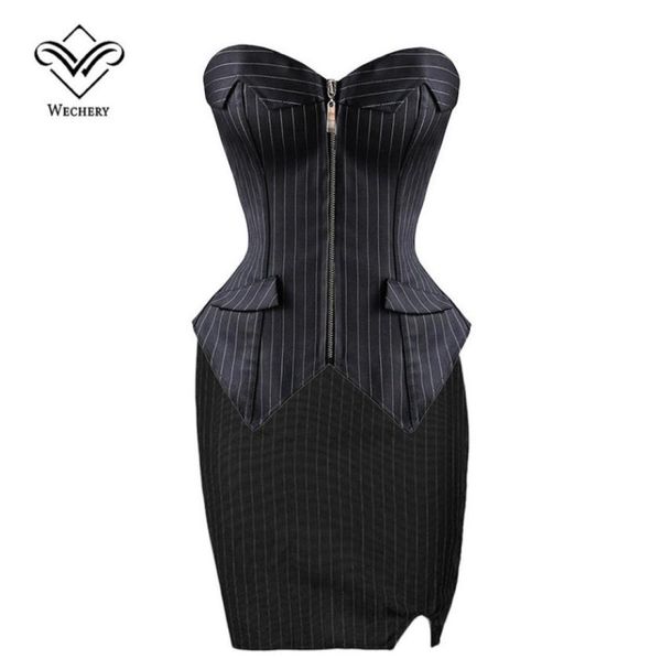 

corset corsets and bustiers burlesque black stripe corset with skirt zipper lace up corsages corselet plus size s6xl1420548, Black;white