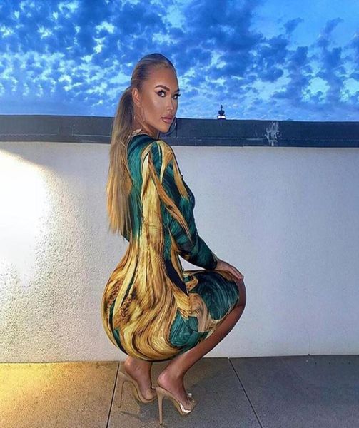 

casual dresses anjamanor retro abstract printed long sleeve bodycon party dress fall winter 2021 ladies midi elegent d70487589798, Black;gray