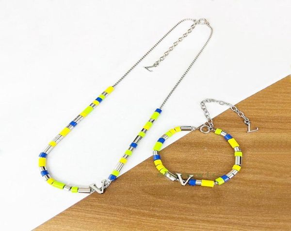 

europe america fashion sunrise necklace bracelet men silvercolour metal engraved v letter multicoloured resin hardware beads jewe5777760, Silver