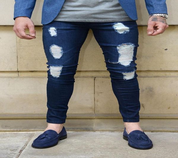 

skinny men pencil pants jeans fashion slim fit ripped jeans denim blue clothing trousers long pants9128946