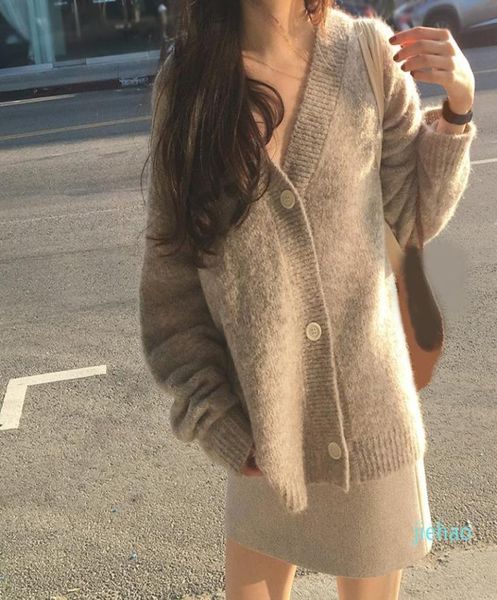 

fashion new winter women cardigan coat loose long sleeve thick mohair sweater casual female solid knit sweater coat3868003, White;black