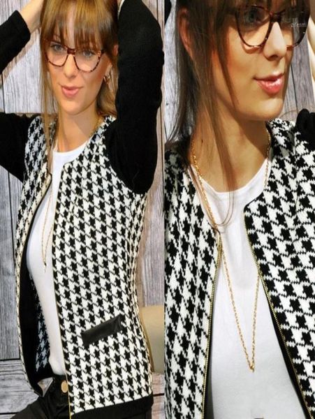 

2018 women fashion coat tweed jacket zippers casual plaid jacket autumn winter black checkered outerwear15661249, Black;brown