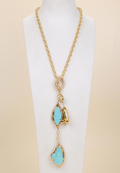 

guaiguai jewelry white biwa pearl turquoise lariat chain necklace for women real gems stone lady fashion jewellery3202109, Silver
