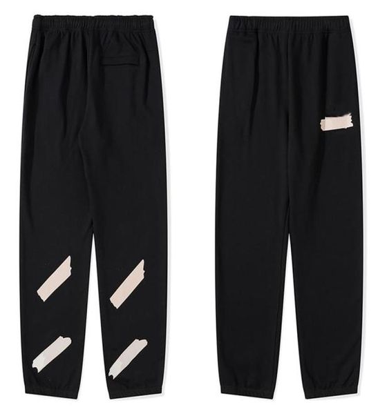 

autumn winter mens pants fashion off brand loose casual plus velvet thickening ow trousers same style for men women white sweatpan3130579, Black