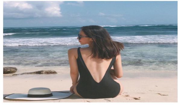 

bikini black minimalist backless belly triangle vneck spring beach resort swimwear onepiece swimsuit women5656774, White;black