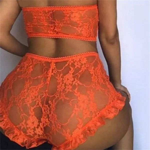 

skirt tube shorts two-piece set full lace lingerie 230818, Red;black