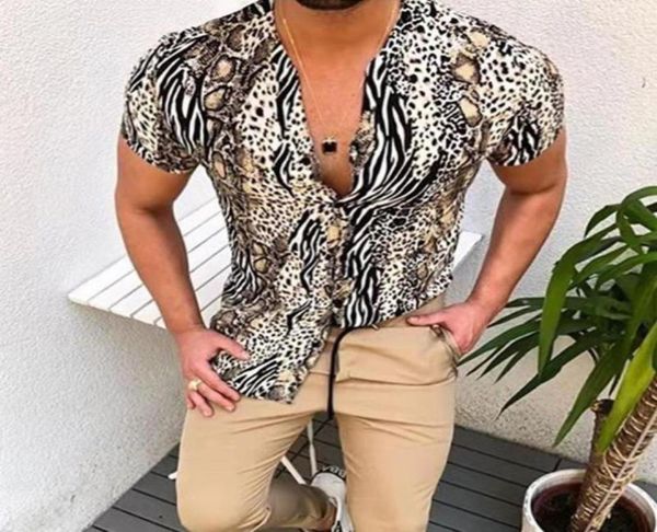 

leopard print shirts for men fashion short sleeve men shirts chemise homme summer hawaiian blouse camisas para hombre196024655390853, White;black