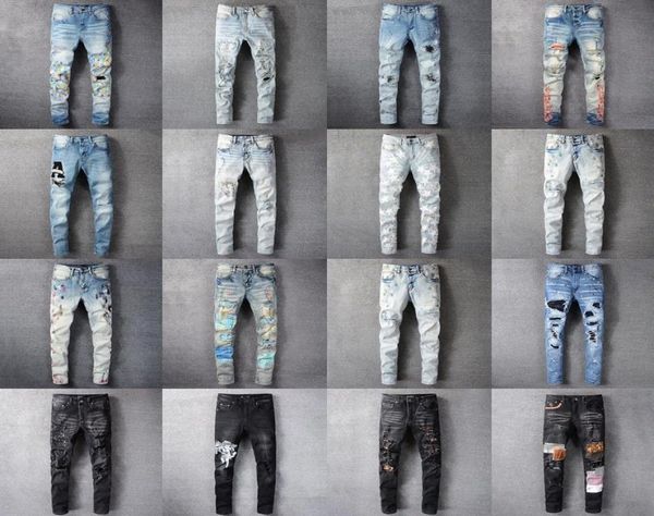 

fashion mens jeans cool style luxury designer miris denim pant distressed ripped biker black blue jean slim fit motorcycle size 289796395
