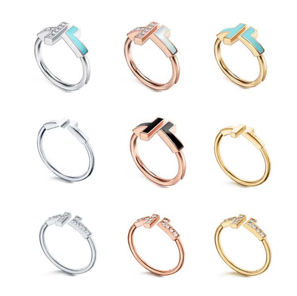 

double t-shape band rings opening 925 sterling silver diamond pearl oyster fashion classic woman luxury jewelry with bag for gift, Slivery;golden