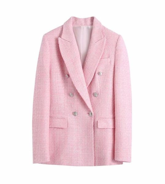 

evfer women fashion double breasted spring autumn woolen pink long blazers chic lady stylish sleeve thick jacket outwear women032199271, White;black