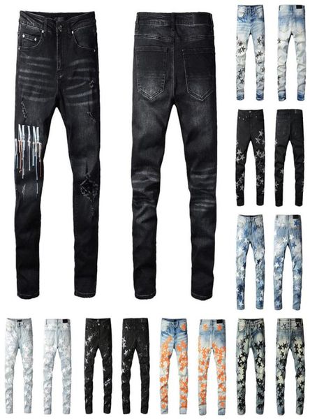 

mens designers jeans distressed ripped slim straight denim for men s print womens army fashion mans skinny pants9044535, Blue