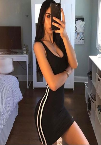 

summer casual dress woman dress bandage bodycon sleeveless party club short mini skirt fashion women clothes lyq1586931230, Black;gray