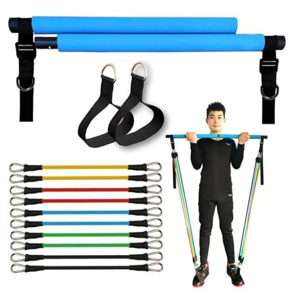 

150lb adjustable pilates bar set with 5 resistance bands portable gym stick for full body workout crossfit yoga home ftiness5647643