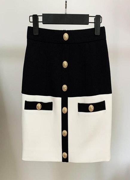 

new spring summer women skirts elastic waist with lion head golden buttons contrast color mini skirt women clothing e413647240, Black