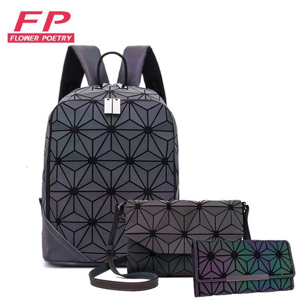 

school bags plush backpacks luminous backpack women lattice set for teenage girl holographic clutch purse mochila 230821