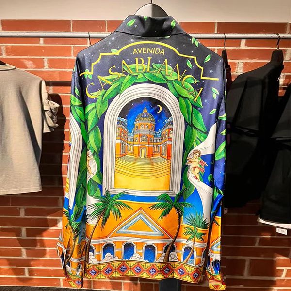 

casablanc long sleeve men designer shirt clothing silk shirts mens sleeves hip hop style cotton size -xxxl, White;black