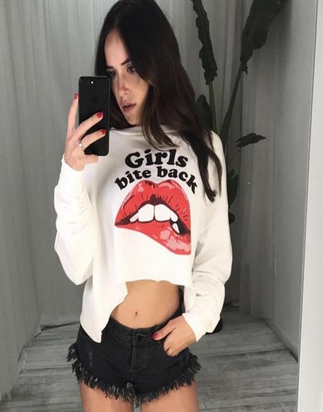 

women long sleeve fleece t shirts girls bite back red lips printed pullover street style o neck autumn sweatshirts loose causal cr1843747, Black
