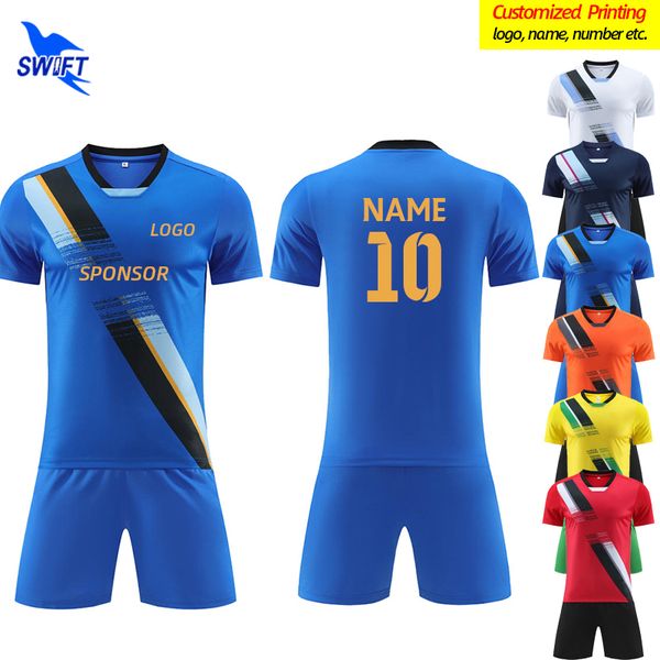 

outdoor tshirts customize print quick dry boys kids football jerseys set short sleeve men soccer uniforms sports suit futsal training sports, Gray;blue