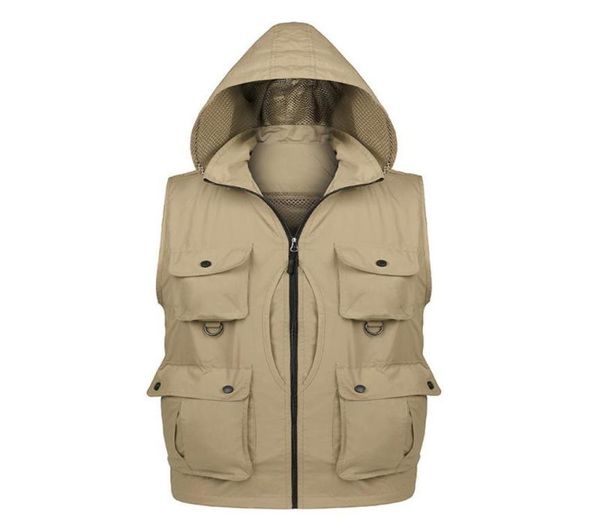 

quick drying pography reporter vest for male removable back multi pockets hooded waistcoat hiking fishing jackets size lxxxl men7775023, Black;white