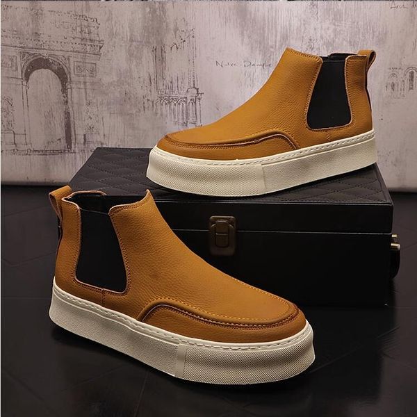 

2023 fashion men shoes autumn winter boots street classical leather casual shoes man slip-on chelsea boots 1aa37, Black