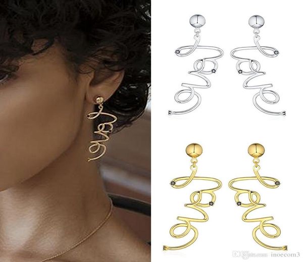 

korean fashion love letter earrings for women gold silver color black rhinestone alloy statement earring jewelry9680292