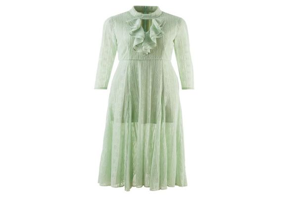 

highquality spring ruffled lace stitching runway dress0122779190, Black