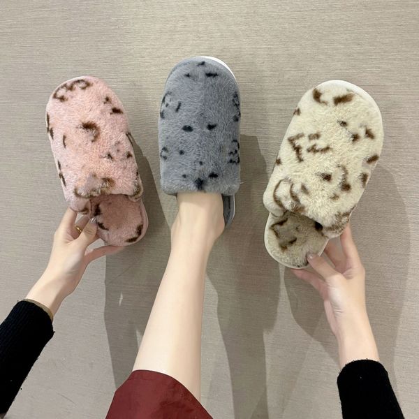 

lu monograms indoor fur slippers house full furry soft straps slipper fluffy plush platform flats heel sandal non slip luxury designer home, Black