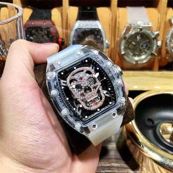 

rm05201 superclone active tourbillon mens watch personality fashion cool transparent rm52 skull sports waterproof hollow out dial square sku, Slivery;brown