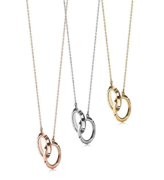 

circle gold pendant for women sliver necklace choker pendants double ring link designer body jewelry locket bangle love couple fas1734080, Silver
