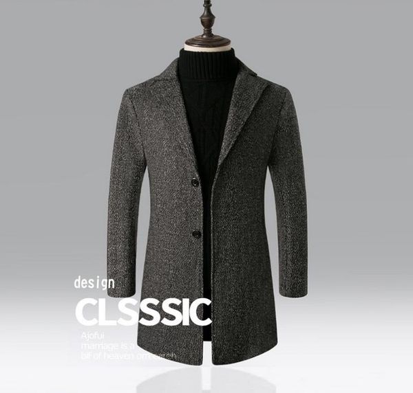 

fashion men039s wool coat winter warm solid color long trench jacket male single breasted business casual overcoat parka lj20116620322, Black
