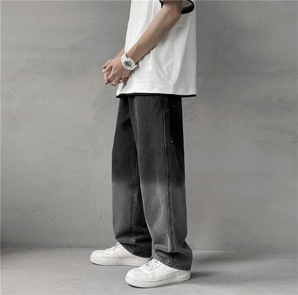 

men039s jeans wideleg fashion retro gradient baggy men streetwear loose hiphop straightleg denim trousers mens m2xl9296415, Blue