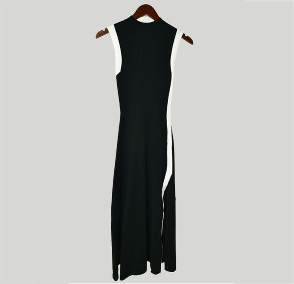 

2019 summer fall winter contrast color sleeveless round collar knitted midi dress women fashion dresses jl0514m6110356906614, Black;gray