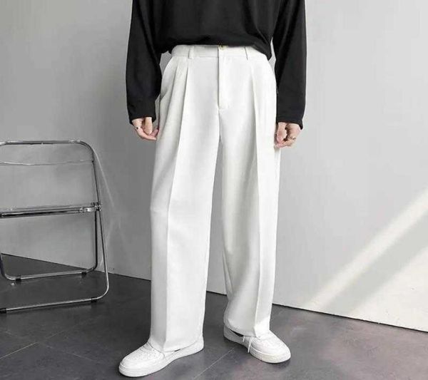 

straight wide leg suit pants mens autumn casual trousers office busiess man dress pants loose korean formal elegant solid white y01278566, Black