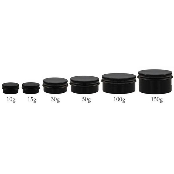 

100pcslot 10g 15g 30g 50g 100g 150g black empty aluminum jar 50gram metal cream jar 150g aluminum tin cosmetic container matte bl4217573