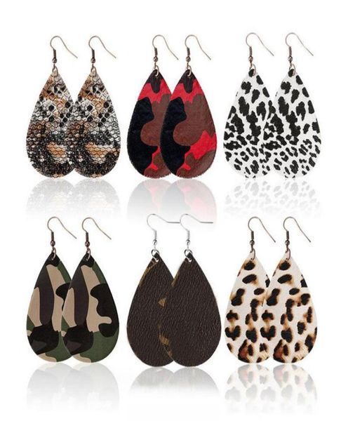 

new stylish teardrop leather pendant earring leopard water droplets charm dangle earrings for women lady6989874, Silver