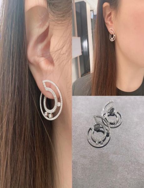 

3 stone move earring circle diamond earrings moving fashion jewelry female famous brand jewelry7003725, Golden;silver