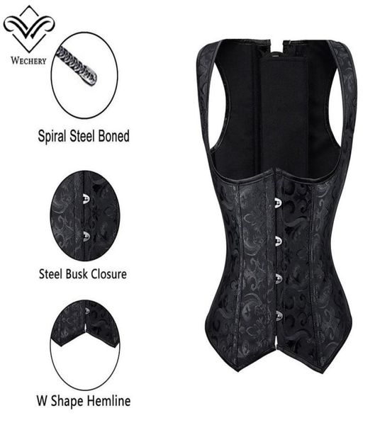 

women brocade waist cincher underbust corset vest gothic slimming corsets steel boned steampunk clothing plus size s6xl2800951, Black;white