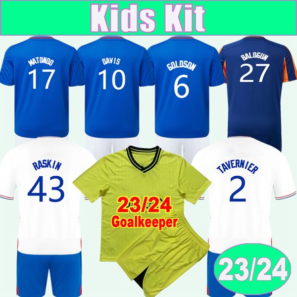 

2023 24 hagi davis kids kit soccer jerseys colak tavernier cantwell kamara matondo home blue away 3rd goalkeeper child football shirt unifor, Black