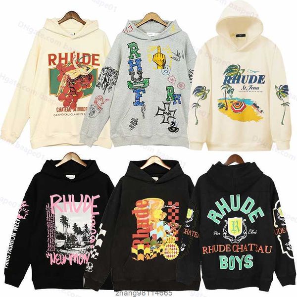 

mens hoodies rhude hoodie letter print long sleeve fashion men women sweatshirts luxury sweater hip hop hoodies luxury brand sweatshirts us, Black