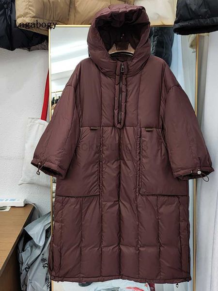 

women's down parkas lagabogy 2023 winter women white duck down long jacket loose oversized hooded coat female autumn warm snow outwear, Black