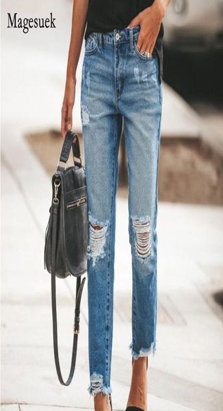 

women039s jeans 2021 autumn ladies plus size full length pencil pants drawstring denim for women hole jean skinny ripped 162224382495, Blue