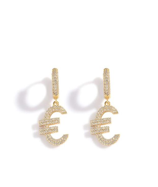 

18k gold plated iced out euro symbol earring stud earrings for men women hip hop jewelry gift9666975, Golden;silver