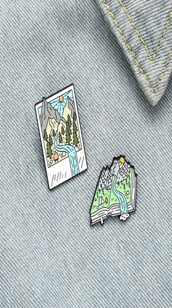 

creative natural mountains rivers enamel pins cartoon colors postcard books brooches for friends gift lapel pins shirt clothes bag9343631, Gray