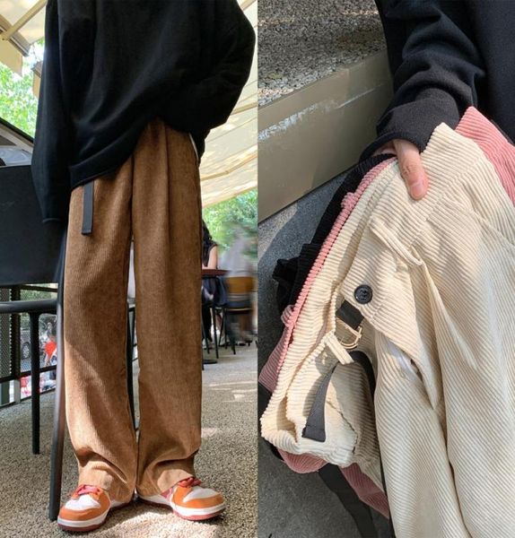 

men039s pants belt corduroy men fashion retro baggy wideleg streetwear loose hiphop straight mens multicolor trousers9955423, Black