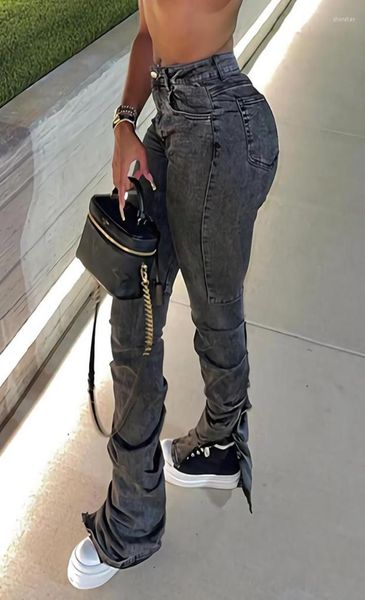 

women039s jeans sifreyr gray split ruched stacked pants women clothing streetwear zip up high waist pencil baddie style y2k den3653274, Blue