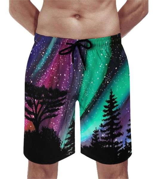 

men039s shorts winter night sky board northern lights print short pants elastic waist pattern customs swimming trunks plus size1405705, White;black